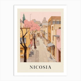 Nicosia Cyprus 2 Vintage Pink Travel Illustration Poster Art Print