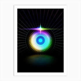 Neon Geometric Glyph in Candy Blue and Pink with Rainbow Sparkle on Black n.0446 Art Print