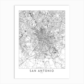 San Antonio White Map Art Print