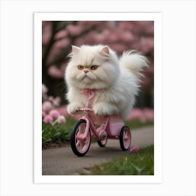 Cute Cat Riding A Pink Tricycle Art Print