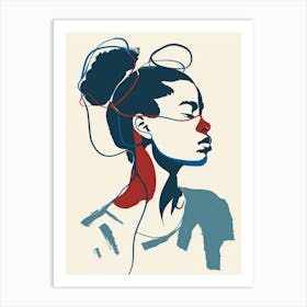 Woman With Earphones Art Print