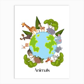 42.Beautiful jungle animals. Fun. Play. Souvenir photo. World Animal Day. Nursery rooms. Children: Decorate the place to make it look more beautiful. Art Print