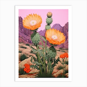 Mexican Style Cactus Illustration Hedgehog Cactus 1 Art Print