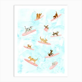 Dogs Surfing Art Print