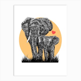 'Elephant Love' Illustration Artwork Art Print