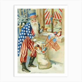 Patriot Santa Claus With Toys And Flags Art Print