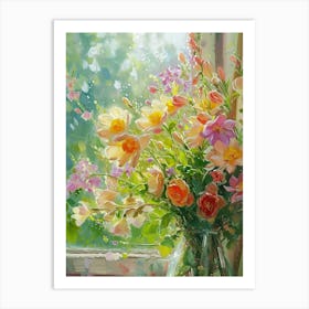 Freesia Flowers On A Cottage Window 3 Art Print