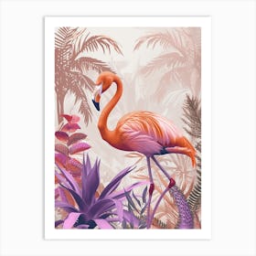 Jamess Flamingo And Bromeliads Minimalist Illustration 2 Art Print