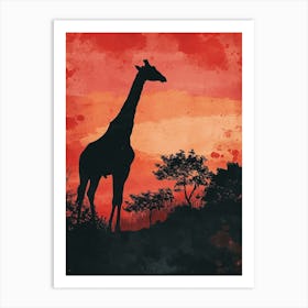 Giraffe In The Sunset Red Tones 3 Art Print