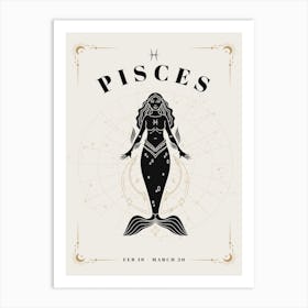 Pisces Zodiac Celestial Woman Art Print