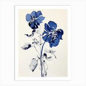 Blue Botanical Monkey Orchid Art Print