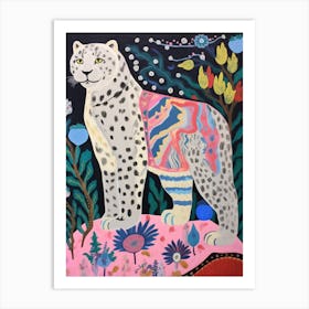 Maximalist Animal Painting Snow Leopard 3 Art Print
