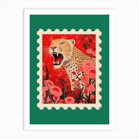 Roaring Leopard Stamp Art Print