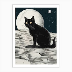 Black Cat On The Moon 1 Art Print