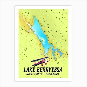 Lake Berryessa Napa County California map Art Print