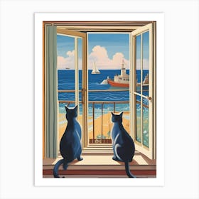 Two Cats Looking Out The Window Art Print