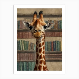 Giraffe In Library Art Print