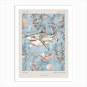 Pastel Blue Tiger Shark Watercolour Seascape Pattern 2 Poster Art Print
