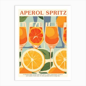 Aperol Spritz Pattern Cocktail Oranges Kitchen Art Art Print