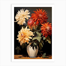 Bouquet Of Chrysanthemum Flowers, Autumn Fall Florals Painting 3 Art Print