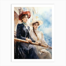 Titanic Ladies On Ship Watercolour 2 Art Print