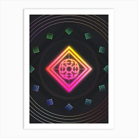 Neon Geometric Glyph in Pink and Yellow Circle Array on Black n.0085 Art Print