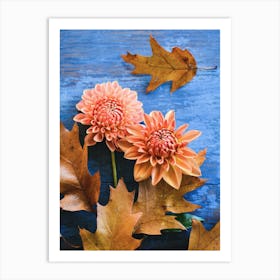 Dahlia Flowers And Oak Leaves Art Print