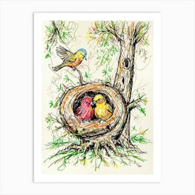 Birds In Nest Art Print