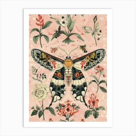 Pink Butterflies William Morris Style 5 Art Print