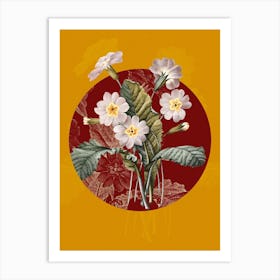 Vintage Botanical Grandiflora on Circle Red on Yellow n.0021 Art Print