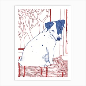 Jack Russell Terrier Dog Sitting On Windowsill In Red And Blue Art Print