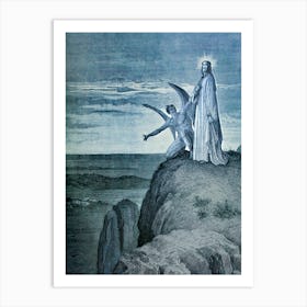 The Temptation of Jesus ~ Gustav Doré - Jesus and Satan on the Mountain Biblical Gothic 1891 Engraving in Full Color HD Art Print