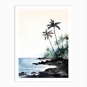 Watercolour Of Twai Anapanapa Black Sand Beach   Maui Hawaii Usa 2 Art Print