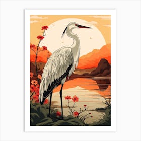 Crane Animal Drawing In The Style Of Ukiyo E 1 Art Print