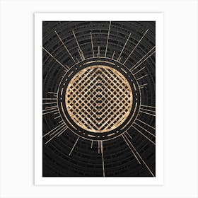 Geometric Glyph Symbol in Gold with Radial Array Lines on Dark Gray n.0040 Art Print