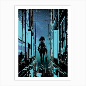 Anime Walk Away Blue Art Print