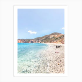 Milos, Greece I Dreamy desert beach paradise in the mountains with red aesthetic and turquoise water for the wild boho nature summer landscape photography typical of Cyclades islands like Santorini and Mykonos Art Print