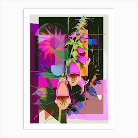 Foxglove 1 Neon Flower Collage Art Print