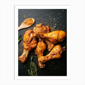 Chicken preparing raw BBQ barbeque — Food kitchen poster/blackboard, photo art Art Print