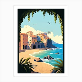 Village In Sicily, Italy - Retro Landscape Beach and Coastal Theme Travel Poster Art Print