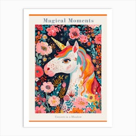 Unicorn In The Meadow Floral Portrait 1 Poster Art Print