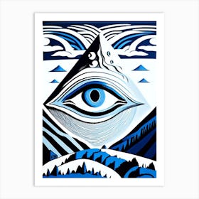 Surreal Landscape, Symbol, Third Eye Blue & White 1 Art Print