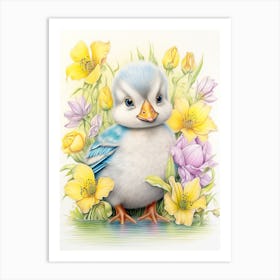 Floral Duckling Detailed Pencil Illustration 3 Art Print