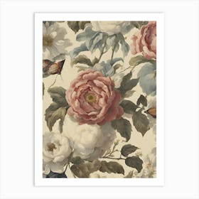 Roses And Butterflies Art Print