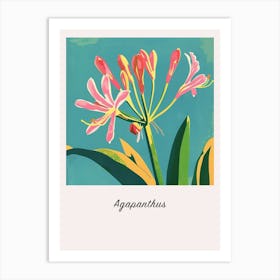 Agapanthus 2 Square Flower Illustration Poster Art Print