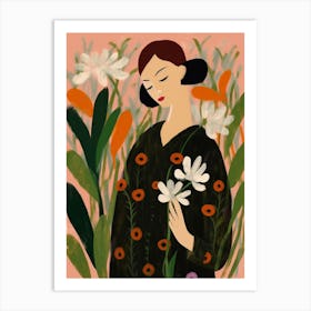 Woman With Autumnal Flowers Lily Of The Valley 2 Art Print