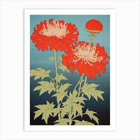 Higanbana Red Spider Lily 4 Vintage Botanical Woodblock Art Print