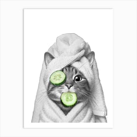 Cat In A Towel Art Print