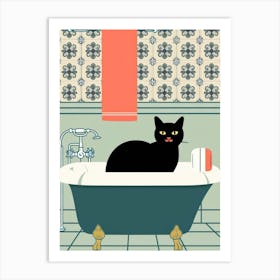 Black Cat In Bathtub 3 Art Print