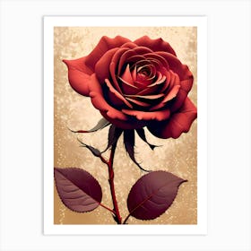 Red Rose With Golden Backdrop Art Print